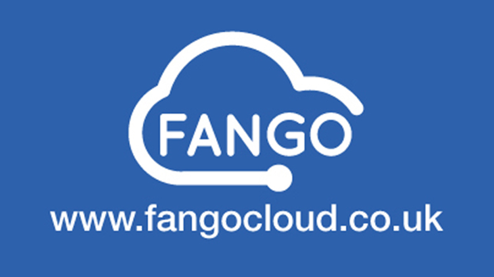 Fango logo - a white cloud shape on a blue background